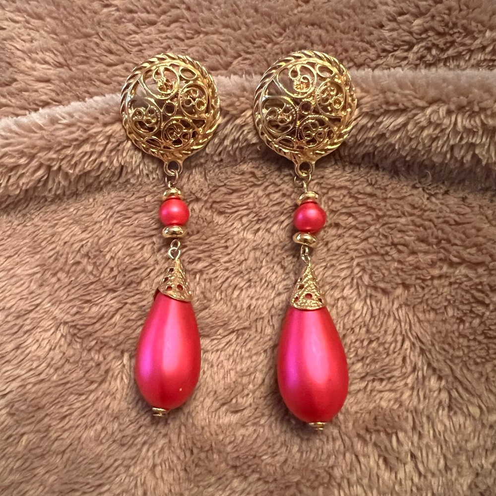 Purple and Gold Vintage Filigree Ethnic Dangle Earrings with Teardrop Beads
